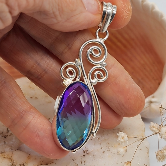 Purple Ametrin Stone Silver Pendant - Picture 7 of 8